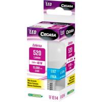 Bombilla Led E14 esférica 5W luz fría (6500k) CEGASA, caja 1 ud