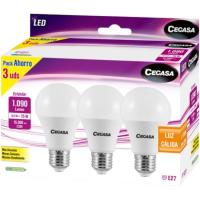 Bombilla Led E27 estándar 10,5W luz cálida (2700k) CEGASA, caja 3 uds