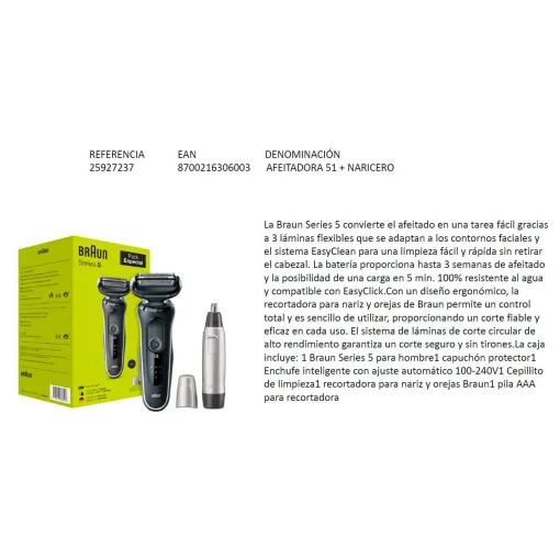 Afeitadora 51 + Naricero BRAUN, 1 ud