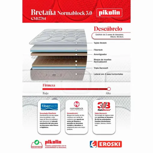 Colchón mixto 80x190cm Bretaña Normablock 3.0 PIKOLIN