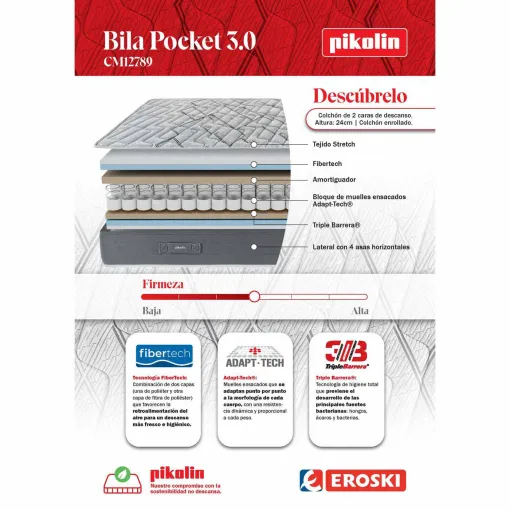 Colchón mixto 135x190 cm Bila Pocket 3.0 PIKOLIN