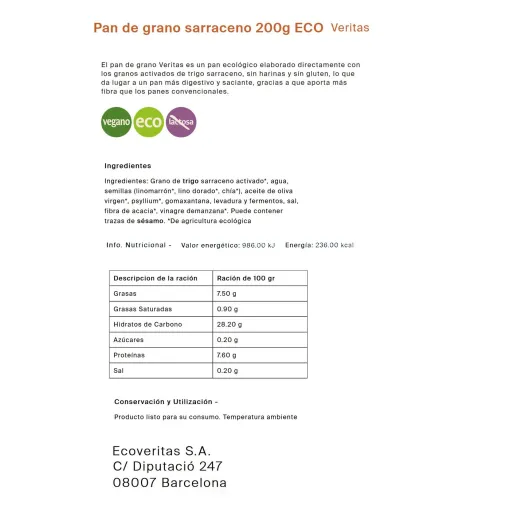 VERITAS eko artobeltz ale ogia, paketea 200 g