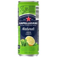 Agua con gas y zumo de limón y menta S. PELLEGRINO, lata 33 cl