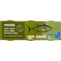 Atún claro en aceite de oliva MSC EROSKI, pack 3x92 g