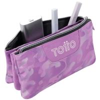 Estuche tres compartimentos Camuflaje rosa Tablero TOTTO, 22x11x3,5 cm