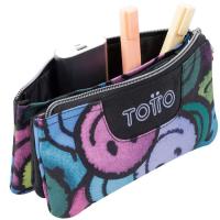 Estuche tres compartimentos Emojis Tablero TOTTO, 22x11x3,5 cm