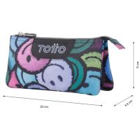 Estuche tres compartimentos Emojis Tablero TOTTO, 22x11x3,5 cm