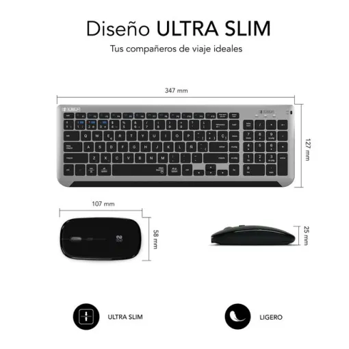 Teclado y ratón inalámbrico gris/negro, 2.4G Combo Dual Prestige SUBBLIM