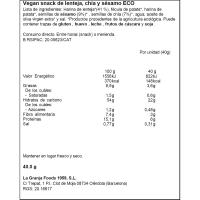 Vegan snack de lenteja, chía y sésamo LA GRANJA, bolsa 40 g