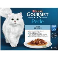 Alimento duo pescados para gato GOURMET PERLÉ, pack 8x85 g