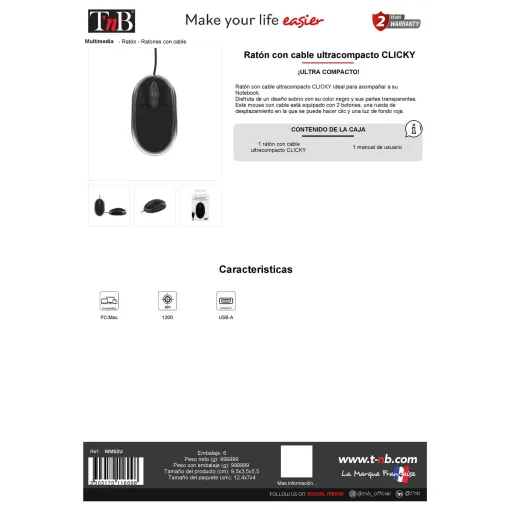 Ratón óptico con cable negro Way Clicky TNB