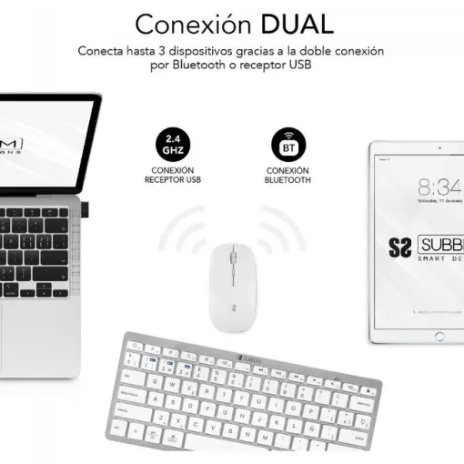 Pack teclado + raton inalambrico, silver, compact SUBBLIM