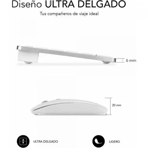 Pack teclado + raton inalambrico, silver, compact SUBBLIM