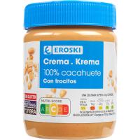 Crema de cacahuete con trocitos EROSKI, frasco 400 g