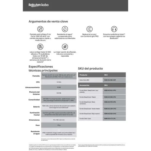 eReader de 6", táctil, 16 GB, Kobo Clara B&W KOBO