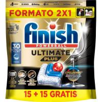 Lavavajillas máquina FINISH ULTIMATE PLUS, bolsa 15+15 dosis