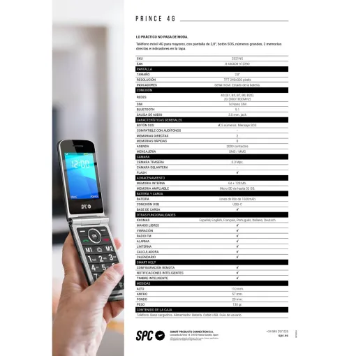 Teléfono móvil para mayores PRINCE 4G SPC