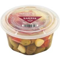 Aceituna partida al ajo SARASA, tarrina 200 g