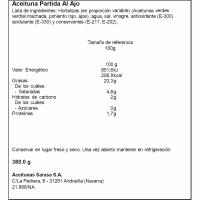 Aceituna partida al ajo SARASA, tarrina 200 g