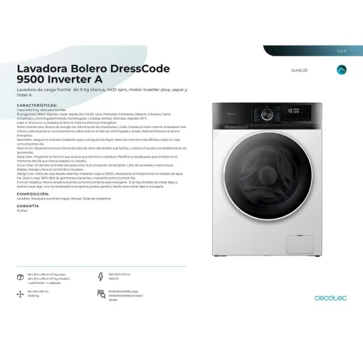 Lavadora Bolero 9500 CECOTEC