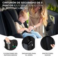 Silla de auto Safety Fix i-Size (76 a 150 cm) negra KINDERKRAT Instalación con isofix + top tether. Ajuste de reposacabezas y Arnés en 12 posiciones, reposacabezas con 3 capas reforzadas con viscoelástica y protectores laterales.