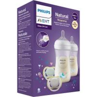 2 biberones 260 ml decorados + 2 chupetes 0-6 M AVENT, set 1 ud