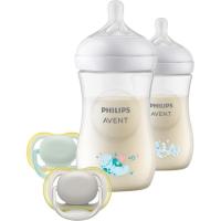 2 biberones 260 ml decorados + 2 chupetes 0-6 M AVENT, set 1 ud
