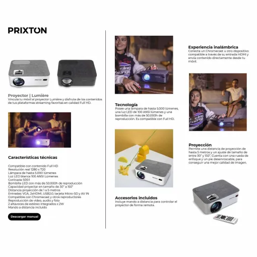 Proyector FHD Lumiére negro PRIXTON