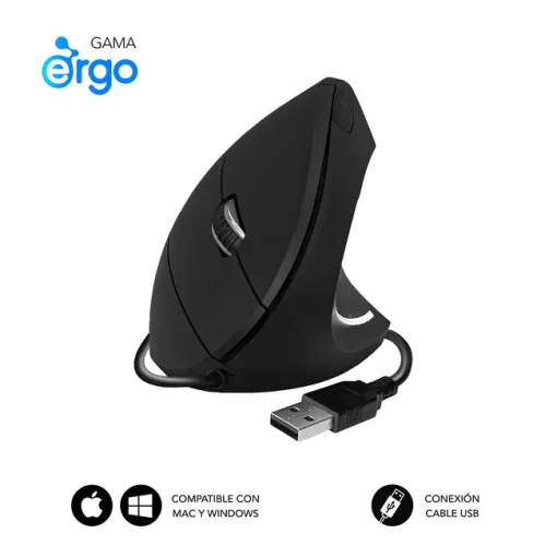 Ratón con cable negro vertical ergonómico, glide SUBBLIM