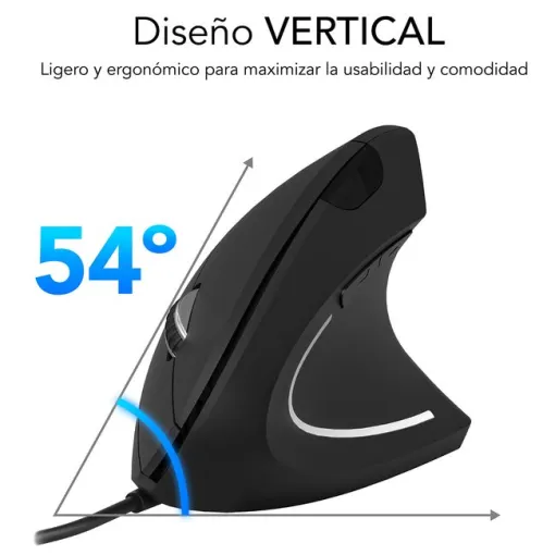 Ratón con cable negro vertical ergonómico, glide SUBBLIM