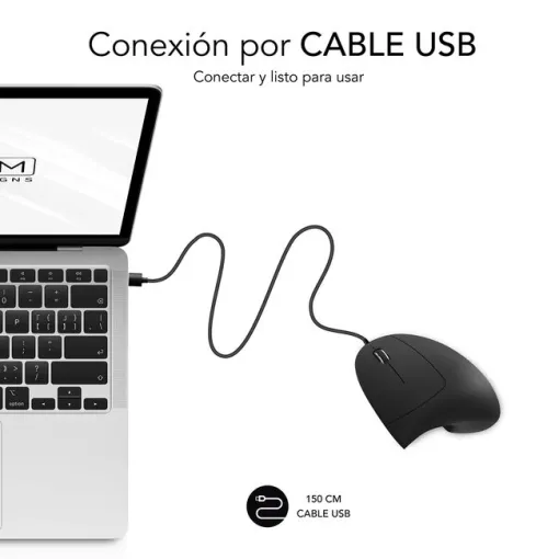 Ratón con cable negro vertical ergonómico, glide SUBBLIM