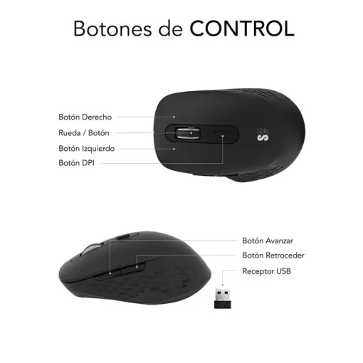 Ratón inalambrico negro ergonómico dual, curve SUBBLIM