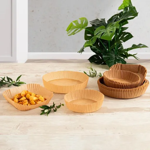 Cesta redonda papel desechable, apta Air Fryer, Ø23x4.5 cm, Naturalia QUID, 50 uds