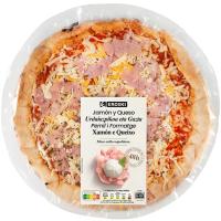 Pizza de jamón y queso triple fermentación EROSKI, caja 360 g