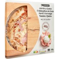Pizza de jamón y queso triple fermentación EROSKI, caja 360 g