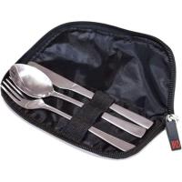 Cubiertos para llevar:Tenedor, cuchara y cuchillo, acero inoxidable,con funda IRIS