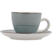 Set de café: taza 9 cl con plato, cerámica turquesa Aqua Vita Morning QUID, 6 uds
