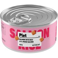Alimento de salmón y arroz para gatitos PLET, lata 150 g