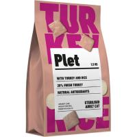 Alimento de pavo-arroz gatos esterilizados PLET, saco 1,5 kg