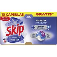 Detergente en cápsulas SKIP ULTIMATE EFICACIA, bolsa 26+10 dosis