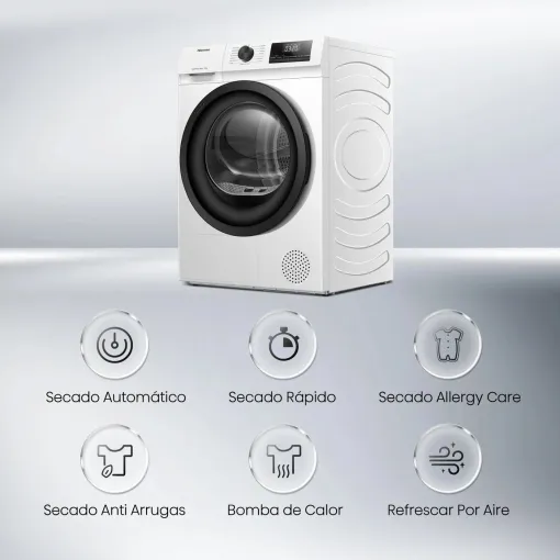 Secadora condensación con bomba de calor, 8kg DHQE800BW2 HISENSE