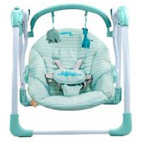 Hamaca Columpio evolutiva musical Daddy verde, hasta 9 kg ASALVO Funciona con adaptador de corriente o pilas (no incluidas), dos posiciones de reclinado para el respaldo, incluye varias melodías y sonidos de la naturaleza y 5 velocidades de balanceo.
