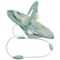 Hamaquita musical Pinchi verde ASALVO Múltiples melodías y vibración (funciona con pilas no incluidas), respaldo regulable en dos posiciones, arco extraible juguetero y arnés de seguridad de 3 puntos.