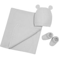 Toquilla de 75x110 cm, gorro y patucos, color gris INTERBABY, set 3 piezas Toquilla de 75x110 cm, gorro y patucos, color gris INTERBABY, set 3 piezas