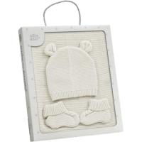 Toquilla de 75x110 cm, gorro y patucos, color beige INTERBABY, set 3 piezas