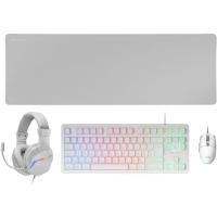 Teclado con ratón, alfombrilla y auriculares, blanco, iluminación FRGB, MCP-RGB3