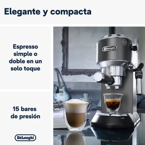 Cafetera express. 1300W, 1,3L, regalo de molinillo Kg200,  Dedica EC685BK DELONGHI