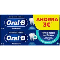 Dentífrico prevención sarro ORAL-B ADVANCED, pack 2x75 ml