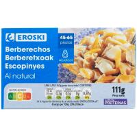 Berberechos al natural 45/65 piezas EROSKI, lata 63 g