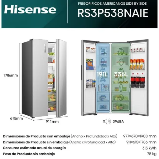 Frigorífico americano side by side inox RS3P538NAIE HISENSE